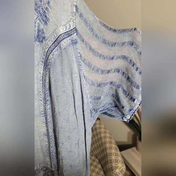 Coline Boho Button Down Ruffled Embroidered Viscose Top XXL - Picture 2 of 7